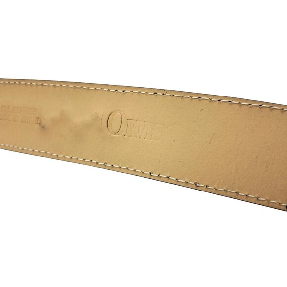 Orvis Black Leather Belt Unisex Size 29 Vintage Basket Weave Design Brass Buckle - Picture 7 of 11